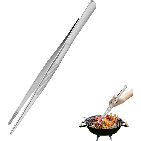 Tweezers Stainless Steel Food Tongs For Cooking Tongs With Serrated Tips Tweezers, 12 Inch Straight, For Barbecue, Cooking, Bar, , Beauty, Repair, Pet Feeding