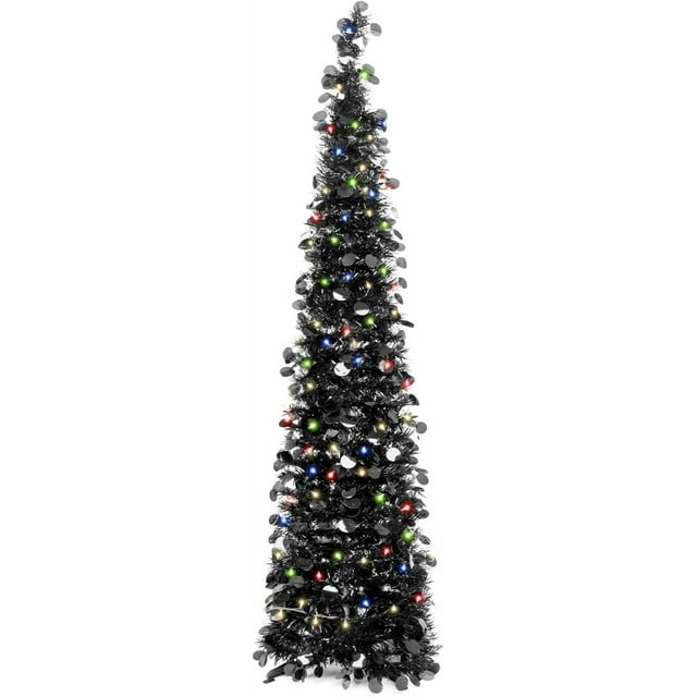 Fall Tree Home Decor Pop Up Tree with Lights & Timer & Modes Collapsible Tinsel Pencil Tree for Autumn Harvest Porch Thanksgiving Party Decorations Maple Leaves