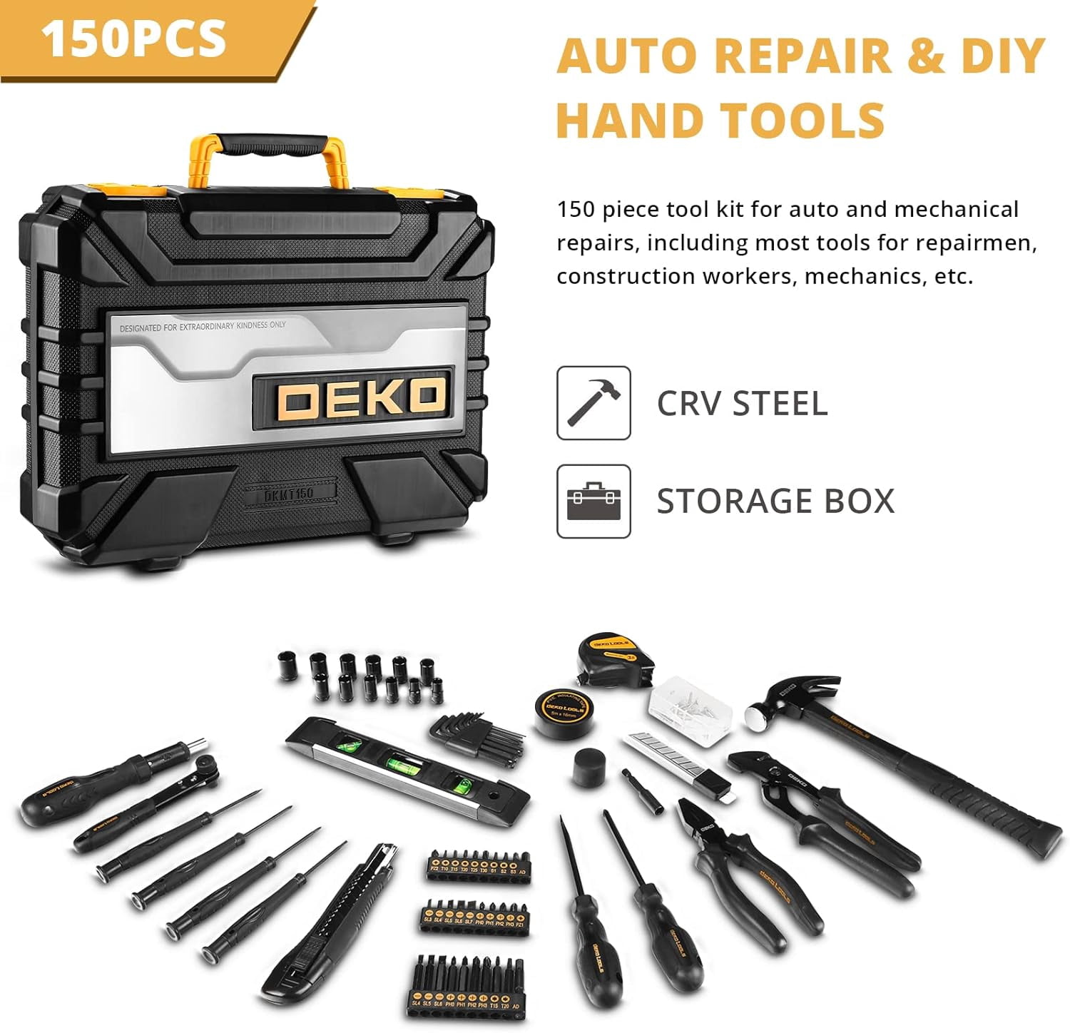 DEKO
 150 Piece Tool Set, General Household Hand Tool Kit, Home Repair Tool Kit with Plastic Toolbox Storage Case for DIY Project, Home Maintenance