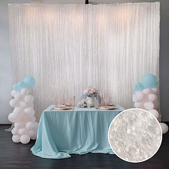 BalsaCircle 8x8 feet White Shaggy Fringe Polyester Backdrop Curtain Panel Party Events Home Decorations Supplies
