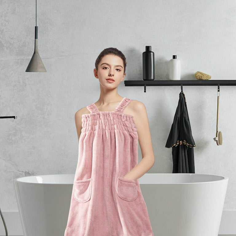 pink towel dress Tiitstoy Women Elastic Wearable Towel Dress Water Absorbent Bath Beach Spa Gym Towel Wrap Strappy Dress Bathrobes Thick Soft Elastic Bathing Shower
