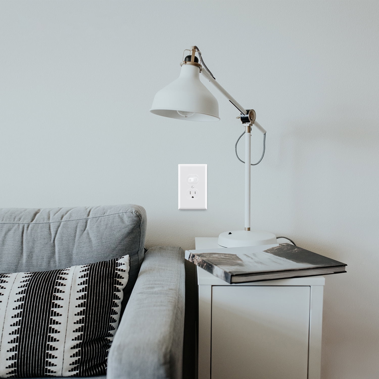 Hyper Tough White Duplex Wall Plate, Impact-Resistant Thermoplastic Mid-Size Cover with Screws