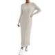 thumbnail image 2 of Vestido Tipo Suéter para Mujer, Larga, Tejido Acanalado, Cuello Redondo, Corte Entallado, Informal, para Otoño. Caqui S, 2 of 9