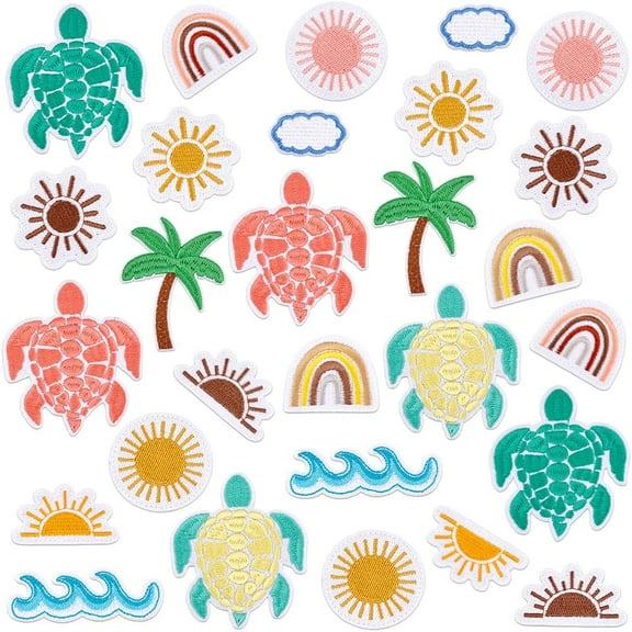 20pcs 10 Styles Ocean Iron on Patches Embroidered Patches Sea Wave Patches Sew On Patches Sea Turtle Rainbow Applique Patch for Hats Backpack Clothes Jeans Jackets Cap Clothes DIY Crafts