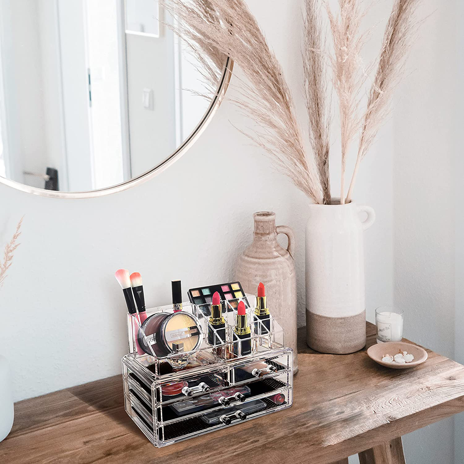 Clear Acrylic Makeup Organizer with 4 Drawers and Removable Top