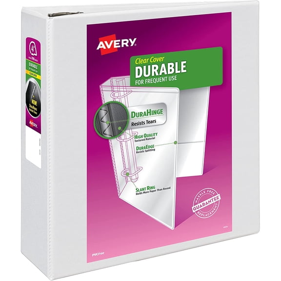 Durable View 3 Ring Binder, 4 Inch EZD Rings, 1 White Binder (09801)