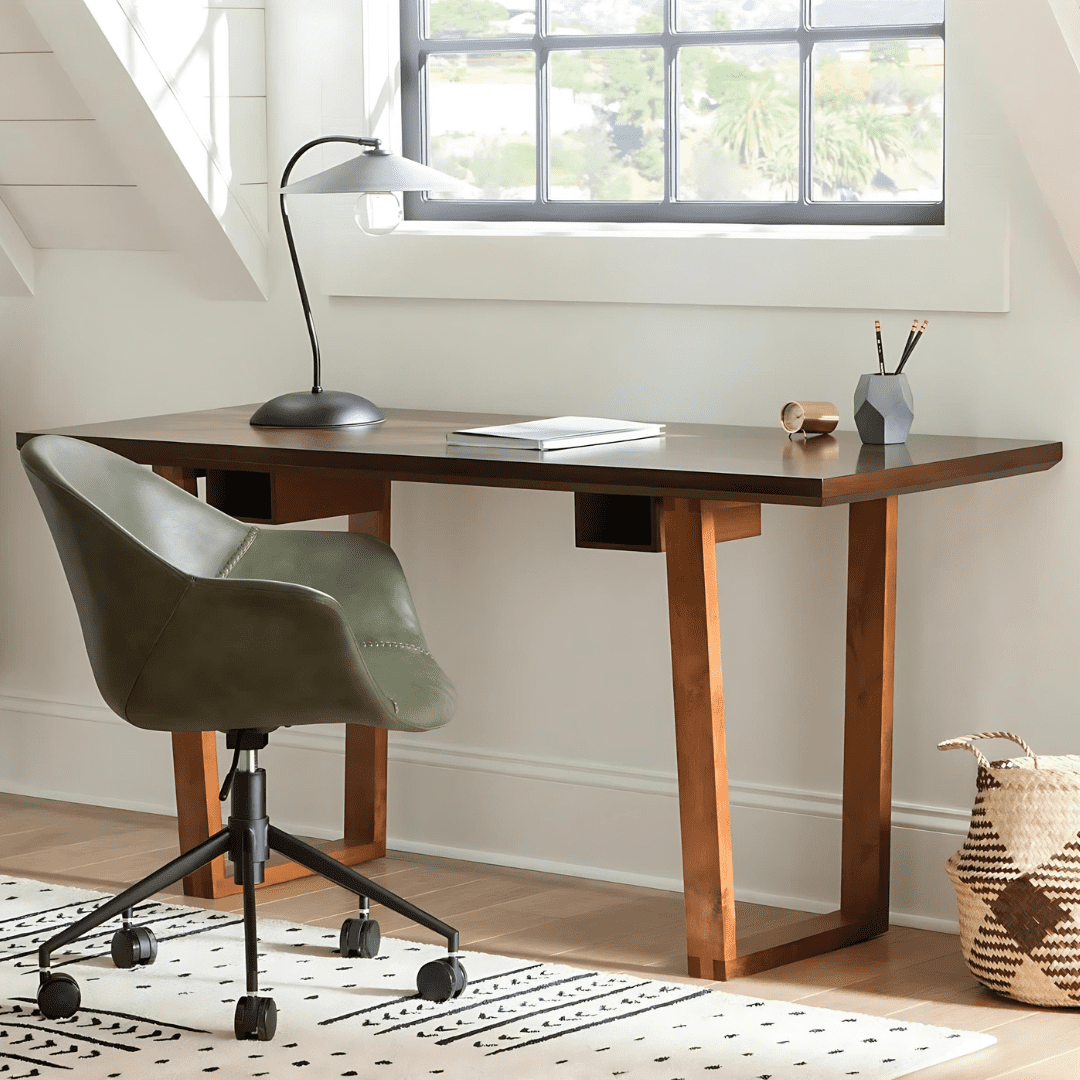 Posh Pollen - Arden Desk - Modern Wood Desk with Open Storage and Trapezoid Legs