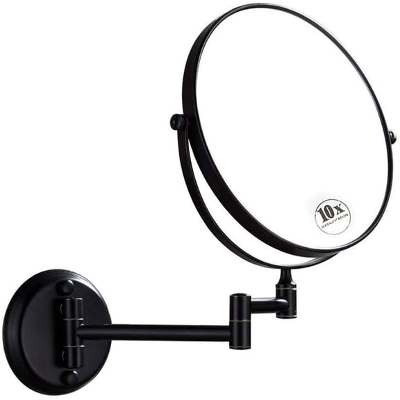 8 inch Wall Mounted Makeup Mirror 1X/10X Magnifying,Double Sided 360° Swivel Extendable Shaving Cosmetic Mirror Round Vanity Mirror for Bathroom Hotels,Black