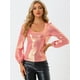 thumbnail image 4 of Disfraz de Halloween Camiseta de fiesta con cuello redondo y manga de obispo con purpurina metálica para mujer Color Oro Rosa M, 4 of 5