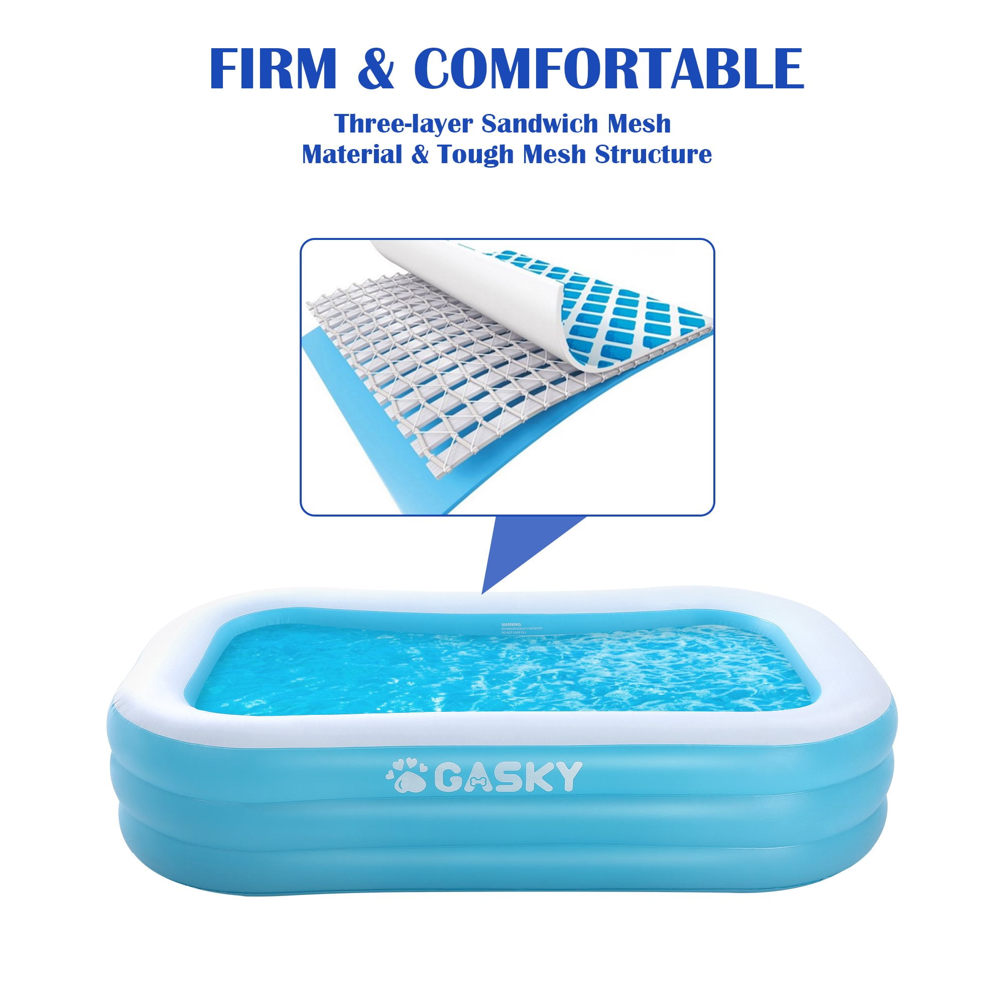 Gasky Inflatable Swimming Pool Full-Sized Blow up Water Pool 120''*72''*22'' for Baby Kids Adults Family Outdoor Backyard Summer Water Party