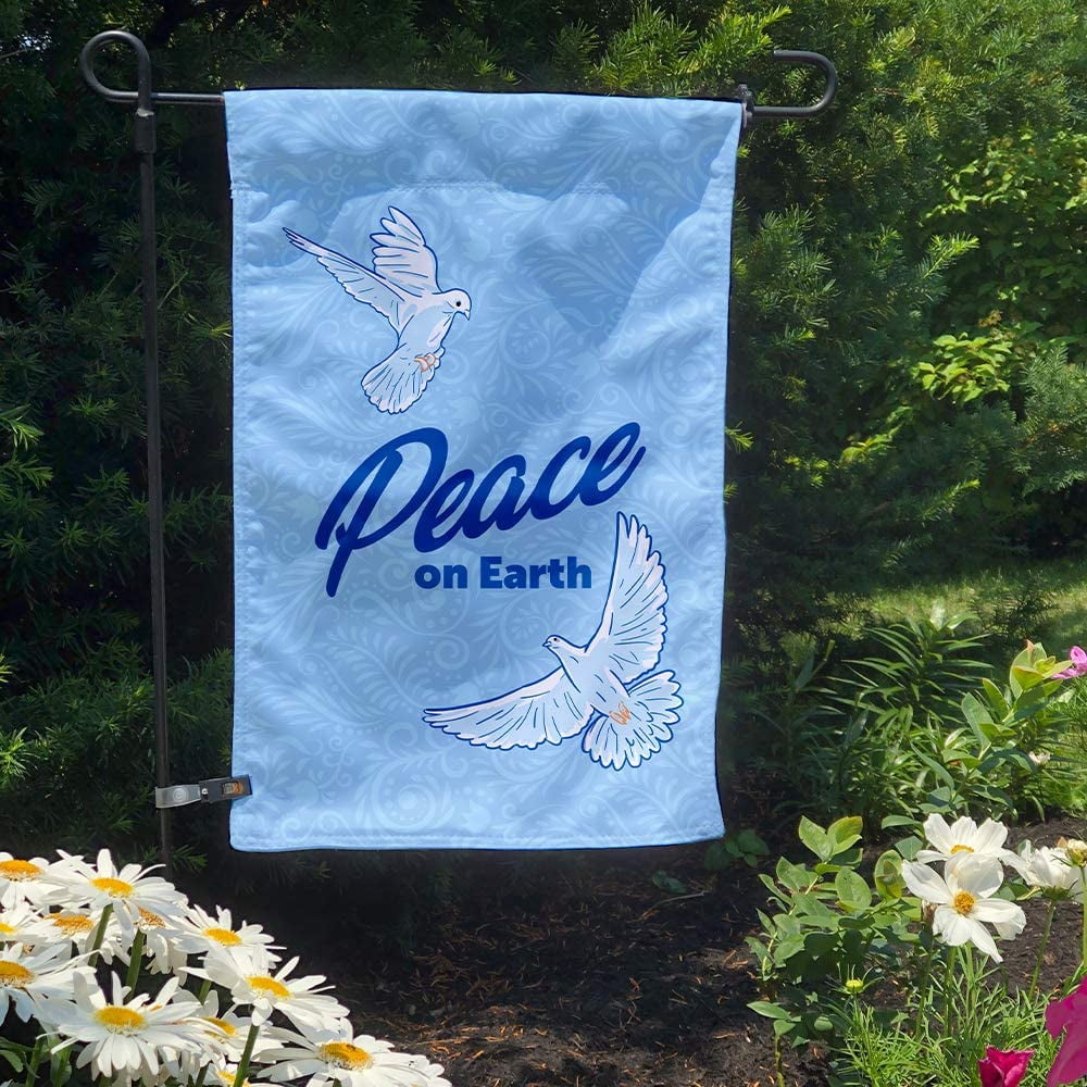 Peace on Earth Garden Flag, Double-Sided Outdoor Garden Flag and Flagpole, Decorative Flag for Homes, Yards, and Gardens, 12 x 18 Inch Flag with 36 Inch Flagpole