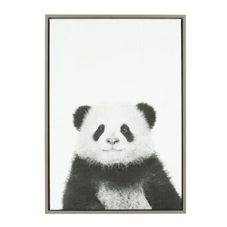 Panda Canvas Reproduction - Kate and Laurel Sylvie Panda Animal Print Black and White Portrait Framed Canvas Wall Art by Simon Te Tai, 23x33 Gray