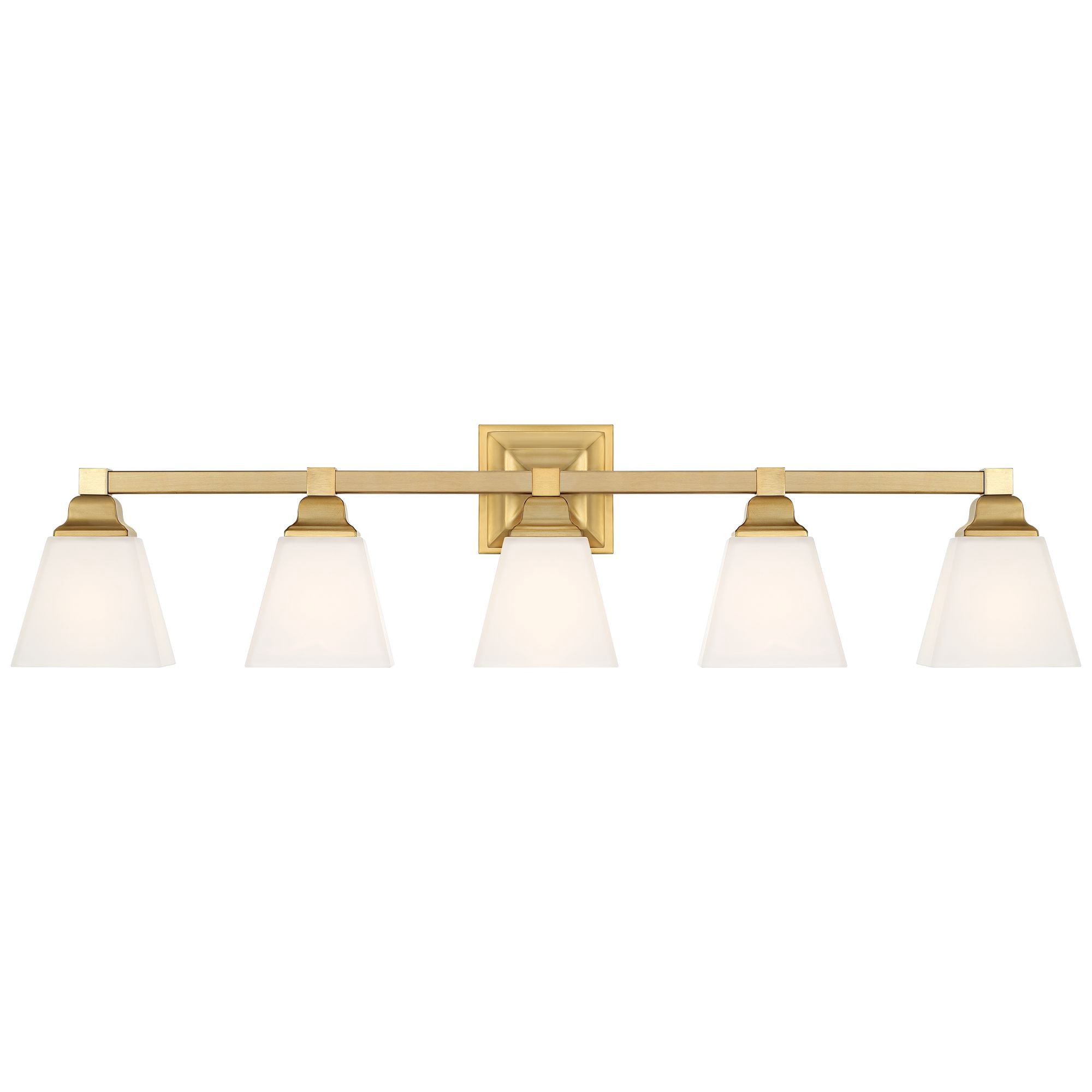 Regency Hill Mencino Modern Wall Light Warm Brass Hardwire 35 1/4" 5-Light Fixture Etched Opal Glass Shade for Bedroom Bathroom Vanity Living Room