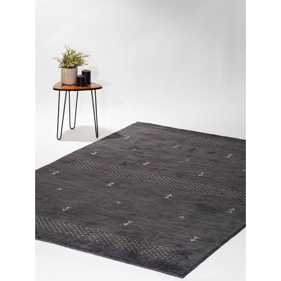Rugsotic Carpets Hand Knotted Wool Area Rug 6'x9' Charcoal Contemporary Rectangle Indoor Rug for Living Room, Bedroom Antimicrobial L00515