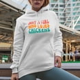 thumbnail image 2 of Just a Girl Who Loves Chickens, Chicken Lover Girls Quote, Groovy Retro Wavy Text Merch Gift, White Hooded Sweatshirt or Hoodie, 2XL, 2 of 5