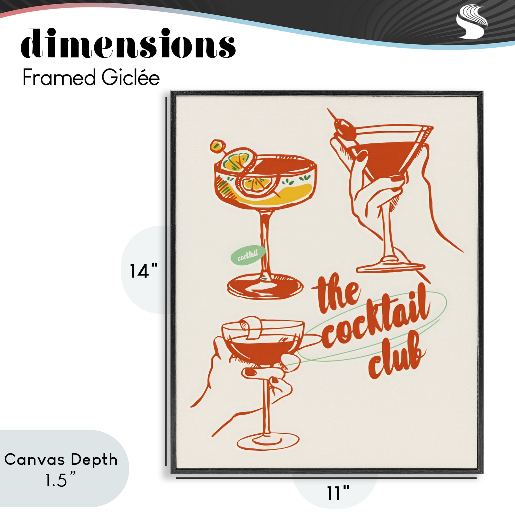 Stupell Industries Cocktail Club Toasting Glasses Black Framed Giclee Art, design by The Prints Vibe