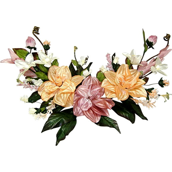 Off-White Blush Pink Apricot Magnolia Dogwood 38in Artificial Polysilk Flower Fake Satin Hand Wrapped Swag For Home Bouquet Arrangement Ceremony Wedding Arch Floral Decor (Cream Mauve Peach, Set of 2)