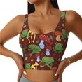 thumbnail image 2 of Haiem Frogs and Mushrooms Pattern Womens Sports Bra - U Neck Padded Low Impact Yoga Bra Workout Crop Top Gym Moisture-Wicking Workout Vest -, 2 of 9