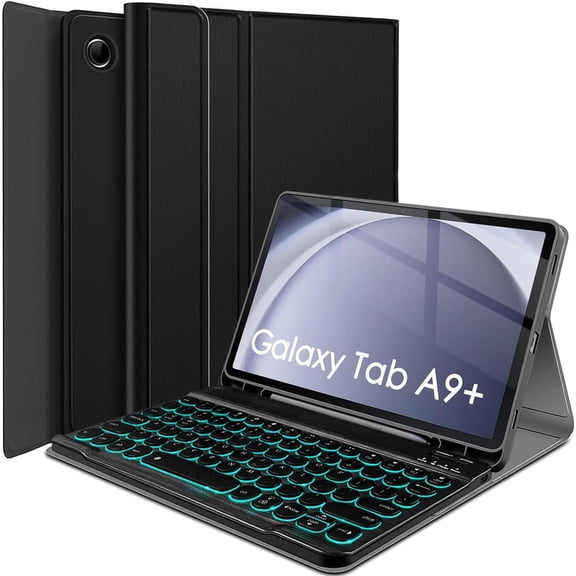 Backlit Keyboard Case for Samsung Galaxy Tab A9 Plus 11 Inch 2023, 7 Colors Backlight Detachable Wireless Keyboard Protective Cover Case for 11” Galaxy Tab A9 Tablet (SM-X210/X216/X218)