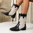 thumbnail image 2 of KEGIRLOM Women Fashionable And Casual Winter High Top Flat Bottomed British Style Thick Heel Pointed Midsole Color Blocked Knight Boots Black 8.5, 2 of 9