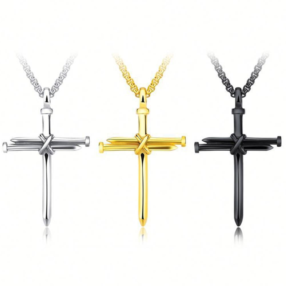 Fashion Stainless Steel Nail Rope Cross Pendant Necklace Jewelry For Men Present N2C9