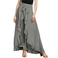 thumbnail image 2 of Levmjia Women's High Waisted Wide Leg Pants with Asymmetric Ruffle Hem Bow Tie Detail Solid Color Flowy Casual Evening Party Trousers, 2 of 5