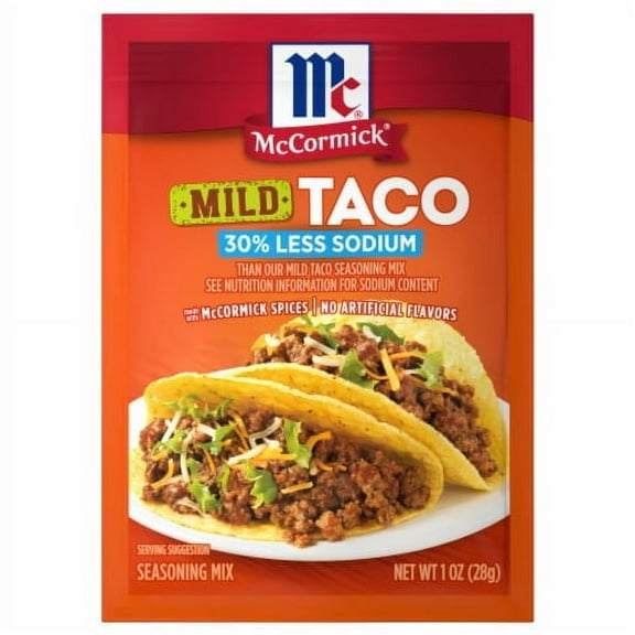 Pack of 2 - McCormick 30% Less Sodium Mild Taco Seasoning Mix 1 oz