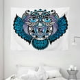 thumbnail image 1 of Tribal Decor Tapestry, Owl Bird Animal with Paisley Tattoo Decor with Big Blue Eyes Lashes, Wall Hanging for Bedroom Living Room Dorm Decor, 80W X 60L Inches, Navy Blue and Purple, by Ambesonne, 1 of 2