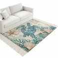 thumbnail image 4 of Teal Coastal Turtle Washable Area Rug 3'x5', Vintage Summer Beach Nautical Coral Woven Cotton Tassels Kitchen Rugs, Non Slip Indoor Door Mat Throw Carpet for Entryway Living Room Nursery Laundry Room, 4 of 9
