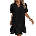 thumbnail image 2 of Women's Solid Color V-Neck Short Sleeve Casual Summer Dress, 2 of 6