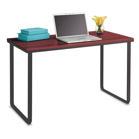Safco Simple Computer Desk, Cherry Wood Top and Black Metal Base, 28.75in Height