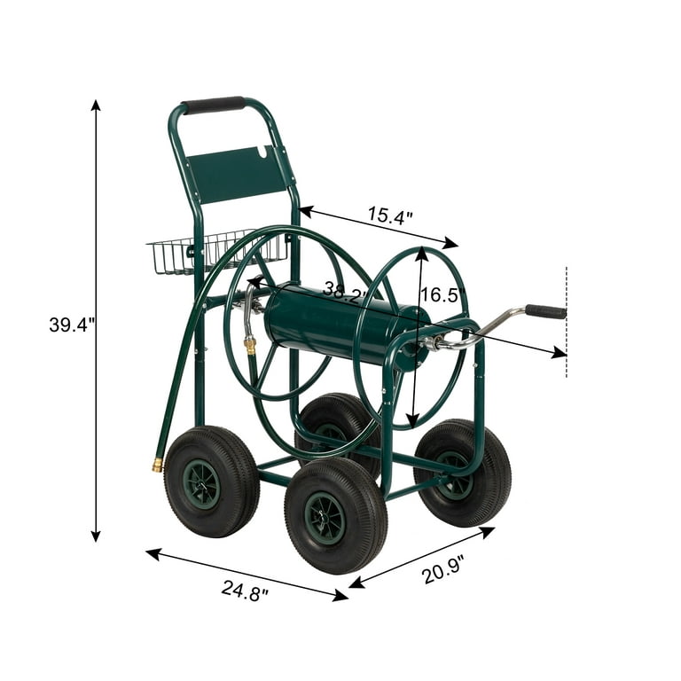 Industrial Hose Reel Cart, Heavy Duty Garden Cart Hose Reel with 4 Wheels,  Slide Hose Guide System, Holds 230 Ft of 5/8 Hose Capacity for Garden 