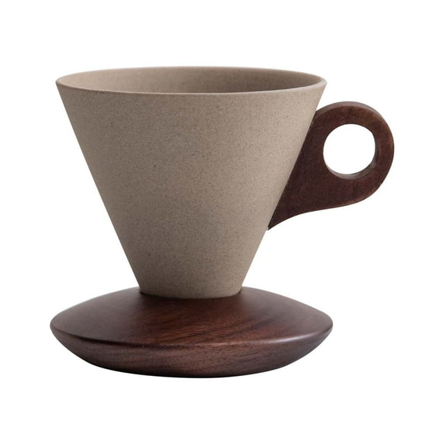 Tazas de Helado, Elegante Cónico Taza de Café 200Ml con Base de Madera, Vintage Cerámica Gruesa en Forma de Embudo Taza de Café Tazas de Cerámica