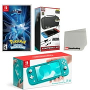 Nintendo Switch Lite Console Turquoise with Pokemon Brilliant Diamond, Accessory Starter Kit and Screen Cleaning Cloth Bundle - Import with US Plug