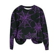 thumbnail image 2 of Sakmal Halloween Sweatshirts Women Pullover Purple Holiday Sweatshirts Soft Cobweb Fall Fashion Tops, 2 of 5