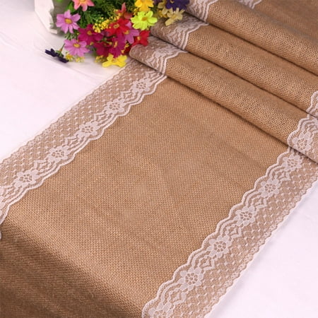 30x275cm Vintage Lace Jute Table Runner Burlap Party Supplies Wedding Festival Decoration Chair Runner