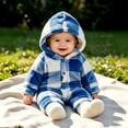 thumbnail image 5 of Enjoytime Newborn Girls Romper Plaid Long Sleeve Baby Boys Onesies Outfit Warm Fleece Hooded Jumpsuit Soft Fall Winter Clothes, 5 of 8