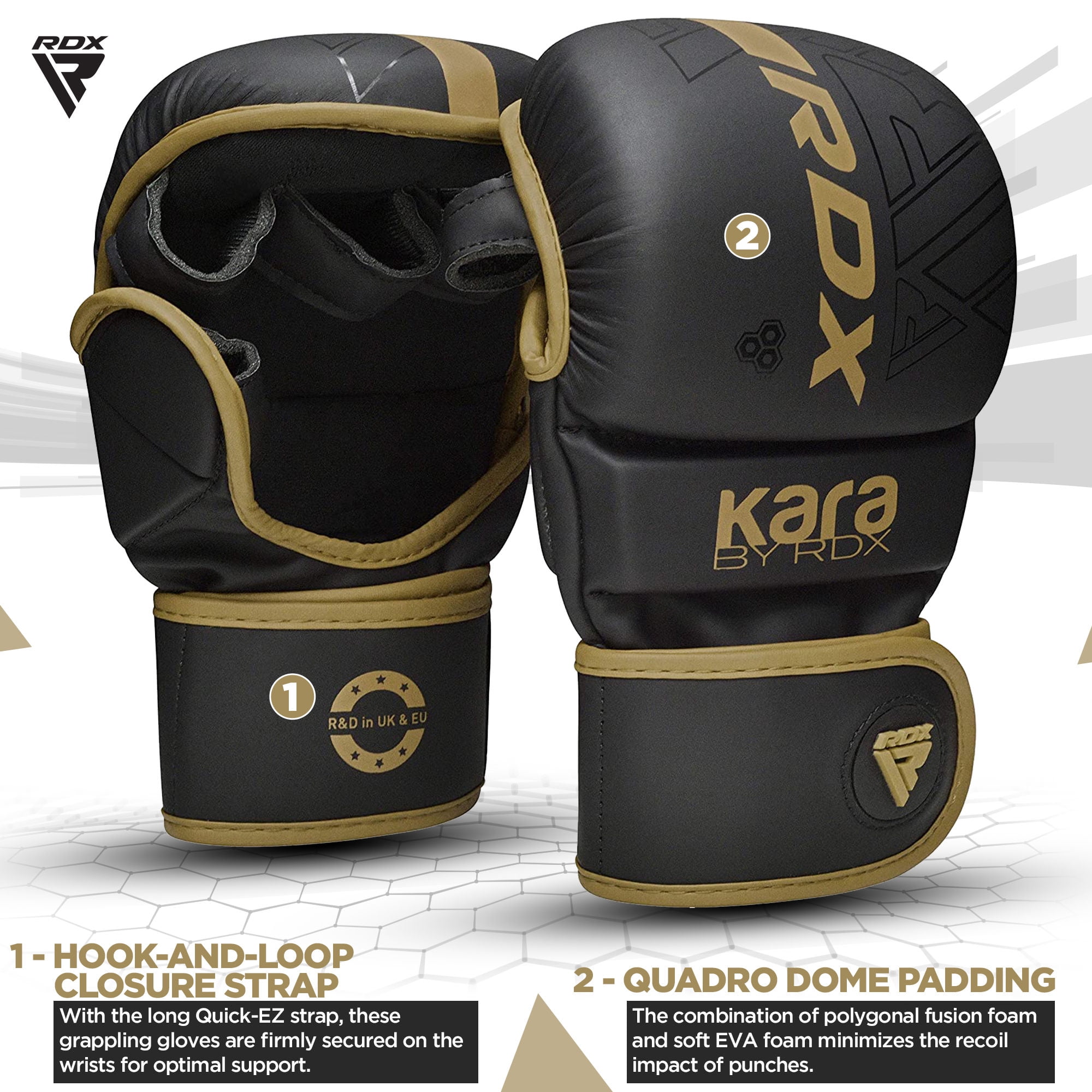 RDX MMA Boxing Grappling Gloves Muay Thai Sparring Kickboxing KARA Matte GLDN, M