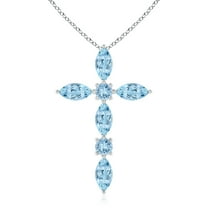 ANGARA Natural Marquise and Round Aquamarine Cross Pendant in 14K White Gold for Women (Size-5x2.5mm) | March Birthstone, Birthday, Anniversary, Jewelry Gift for Women | Natural Aquamarine Necklace