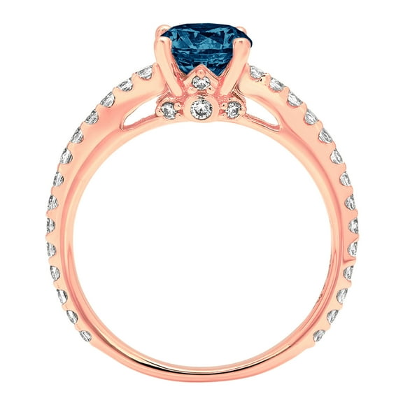 1.465 ct Round Cut Natural London Blue Topaz Solitaire with Accents Engagement Ring for Women in 18K Rose Gold