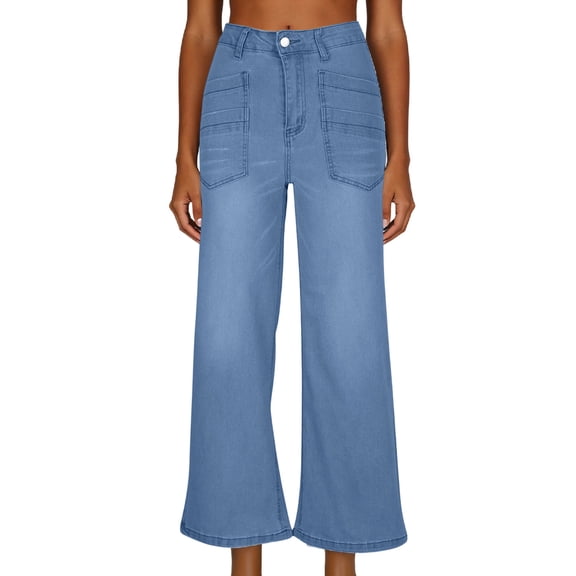 Wide Leg Jeans Women Stretchy High Waisted Pockets Washed Casual Jeans Casual Loose Denim Pants Trendy Trousers Pants for Women