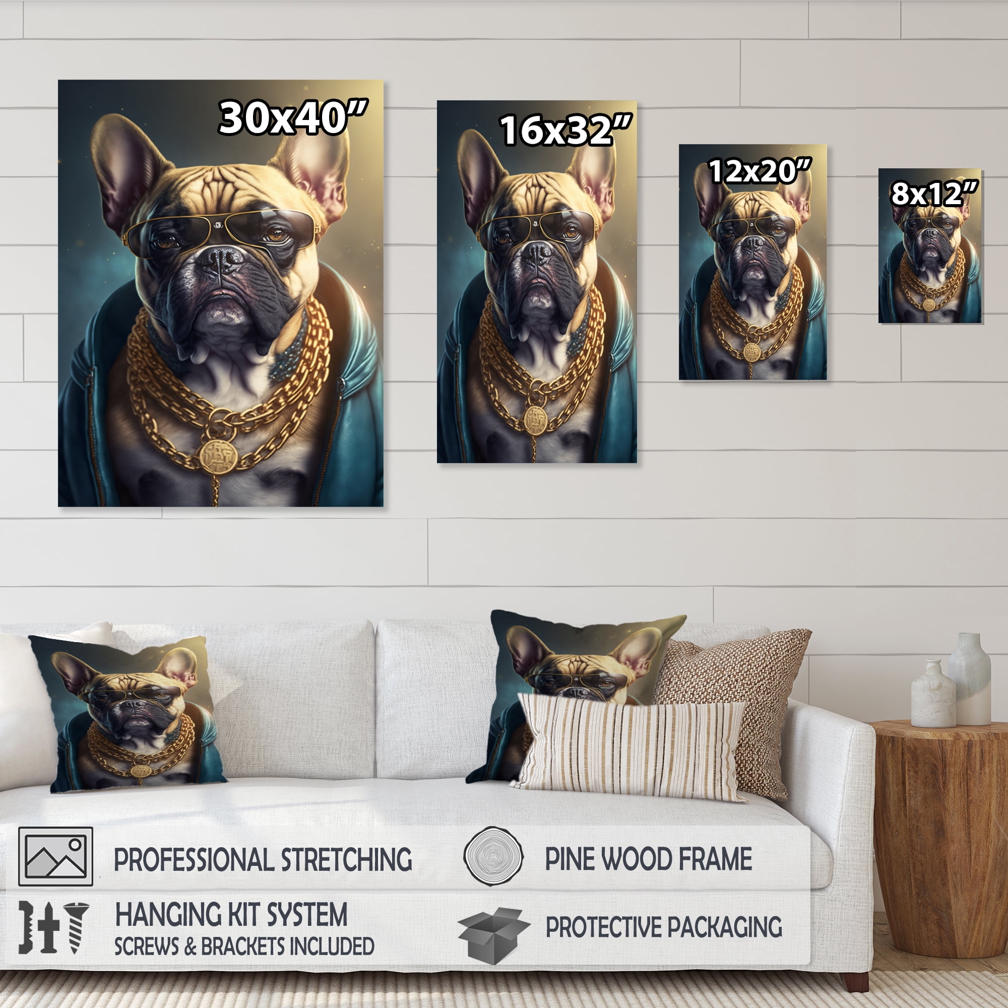 Designart Frenchie Gangster In NYC IV Canvas Wall Art