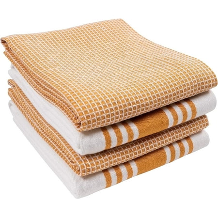 KAF Home Madison Cotton Kitchen Towels Set Soft and Absorbent Dish Towels 18" x 28" Ochre 4 Pack
