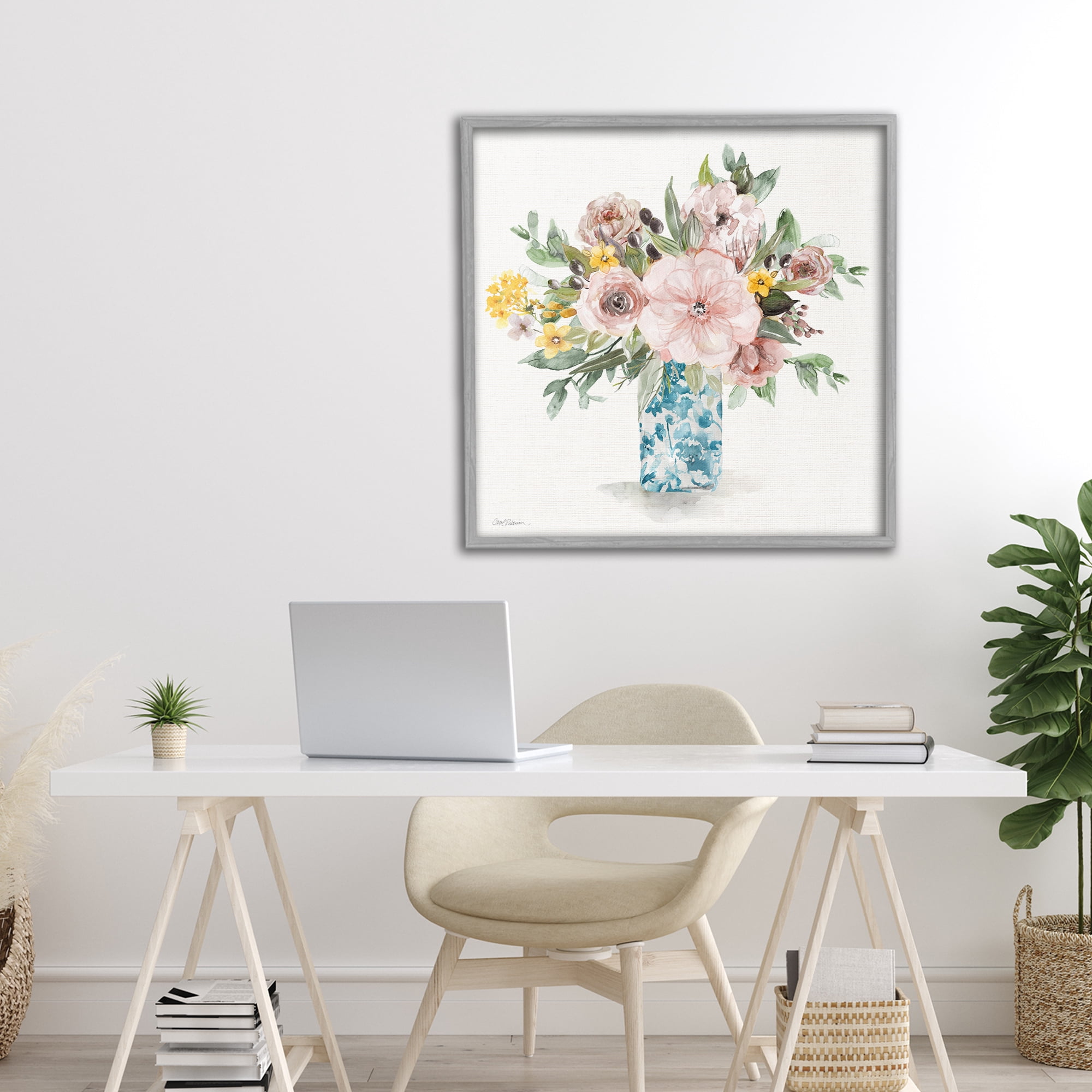 Stupell Industries Summer Chinoiserie Vase Gray Framed Giclee Art, design by Carol Robinson