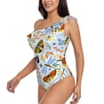 thumbnail image 2 of Gaeub Insects and Flowers Women's One Shoulder Ruffle Tummy Control Swimwear for Swimming Surfing Beach Party - Large, 2 of 8