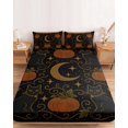 thumbnail image 2 of King Size Fitted Sheet Set - Halloween 3 Piece Bedding Sets 16" Deep Pocket Fitted Sheet with 2 Pillowcases, Fall Orange Pumpkin Cats Moonlight Rustic Black Brushed Microfiber Hotel Luxury Bed Sheets, 2 of 9