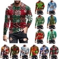 thumbnail image 1 of UVEASISHA Ventes Aujourd'hui T-Shirts de Noël à Manches Longues pour Hommes Grande Taille T-Shirts Graphiques à Imprimé de Noël T-Shirts Fantaisie Décontractés à Col Rond Hauts Mode Urbaine Cool Rouge TTG, 1 of 6