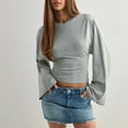 thumbnail image 2 of Oksale Wide Long Sleeve Tops for Women Trendy Cropped Y2K Shirts Casual Crewneck Waist Top Fashion Clothing for Going Out 2025 Gray M, 2 of 10