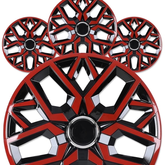 Set of 4 17 inch Universal Hubcaps Fits Most Cars, Snap-On Black & Red Lacquer PP Wheel Covers 17 inch, 17 inch Hubcaps Set of 4