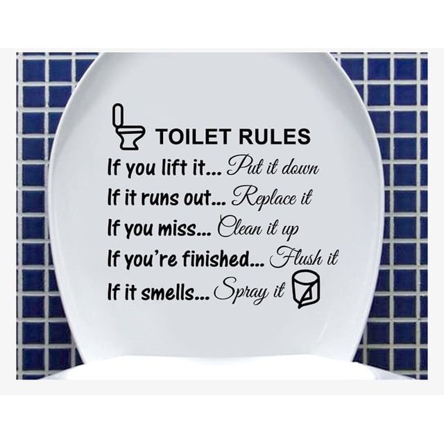 Adhesivo de pared Toilet Rules, divertido baño, PVC, 29 x 25 cm